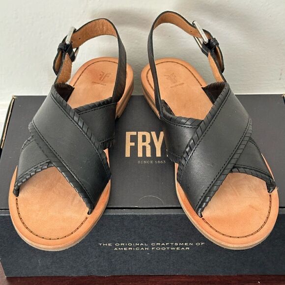 💥Frye leather feather criss cross sandal in black size 7,5 and 6,5 - Picture 14 of 16